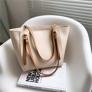 Simple High Capacity PU Leather Women&#39;s Big Tote Luxury Ladies Handbags and Purses Designer Shopper Shopping Shoulder Bags