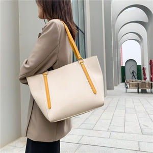 Simple High Capacity PU Leather Women&#39;s Big Tote Luxury Ladies Handbags and Purses Designer Shopper Shopping Shoulder Bags