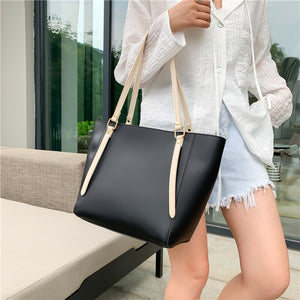 Simple High Capacity PU Leather Women&#39;s Big Tote Luxury Ladies Handbags and Purses Designer Shopper Shopping Shoulder Bags