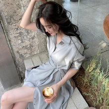 Load image into Gallery viewer, Simple Korean Chic Summer 2022 New Woman Dress Short Sleeve Slim Waist Pleated Dress Vestidos Split Sexy Elegant Ladies Robe