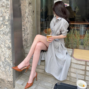 Simple Korean Chic Summer 2022 New Woman Dress Short Sleeve Slim Waist Pleated Dress Vestidos Split Sexy Elegant Ladies Robe