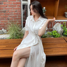 Load image into Gallery viewer, Simple Korean Chic Summer 2022 New Woman Dress Short Sleeve Slim Waist Pleated Dress Vestidos Split Sexy Elegant Ladies Robe