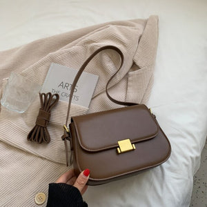 Simple Solid Color PU Leather Armpit Baguette Crossbody Bag for Women 2021 Shoulder Handbags and Purses Female Travel Designer