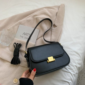 Simple Solid Color PU Leather Armpit Baguette Crossbody Bag for Women 2021 Shoulder Handbags and Purses Female Travel Designer