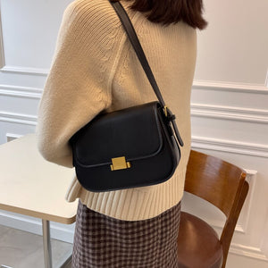 Simple Solid Color PU Leather Armpit Baguette Crossbody Bag for Women 2021 Shoulder Handbags and Purses Female Travel Designer