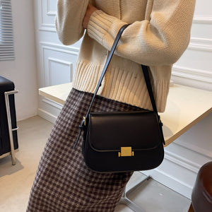 Simple Solid Color PU Leather Armpit Baguette Crossbody Bag for Women 2021 Shoulder Handbags and Purses Female Travel Designer