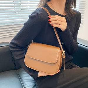 Simple Solid Color PU Leather Armpit Baguette Crossbody Bag for Women 2021 Shoulder Handbags and Purses Female Travel Designer