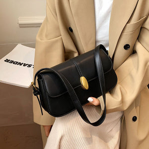 Simple Style Small Vintage PU Leather Underarm Baguette Shoulder Crossbody Bags For Women 2021 Winter Simple Handbags And Purses