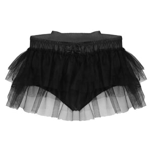 Sissy Tulle Mini Skirts for Sexy Mens Satin Frilly Underpants Layered Ruffle Briefs Panties Lingerie Gay Male Underwear Shorts