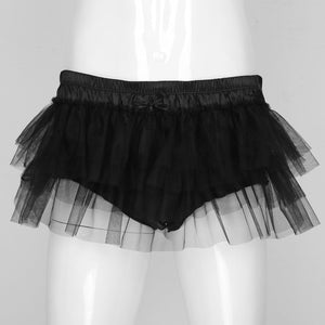 Sissy Tulle Mini Skirts for Sexy Mens Satin Frilly Underpants Layered Ruffle Briefs Panties Lingerie Gay Male Underwear Shorts