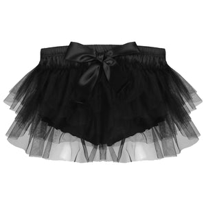 Sissy Tulle Mini Skirts for Sexy Mens Satin Frilly Underpants Layered Ruffle Briefs Panties Lingerie Gay Male Underwear Shorts