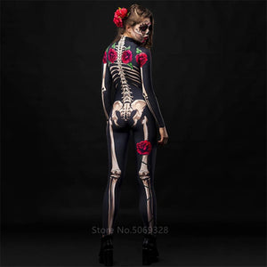 Skeleton Rose Sexy Women Halloween Devil Ghost Jumpsuit Party Carnival Performance Scary Costume Kids Baby Girl Day Of The Dead