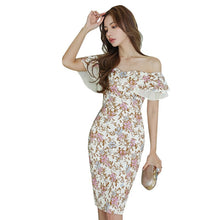 Load image into Gallery viewer, Slash Neck Temperament Slim Print Floral Sheath Dress Female Summer 2021 New Women Fashion High Quality Sexy Bodycon Vestidos