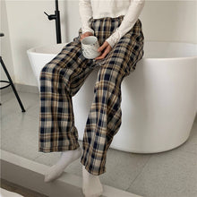 Load image into Gallery viewer, Sleep Bottom Home Pants Women Homewear Plaid Ankle Length Pajamas Pant Wide-Leg Comfortable Elastic Vintage Oversized Pyjamas