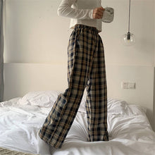 Load image into Gallery viewer, Sleep Bottom Home Pants Women Homewear Plaid Ankle Length Pajamas Pant Wide-Leg Comfortable Elastic Vintage Oversized Pyjamas