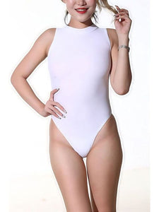 Sleeveless High Cut Bodysuit Elastic Bikini Swimsuit Tights Hot Sexy Japanese Sukumizu Lingerie Swimwear Dance Body Tops Shirts