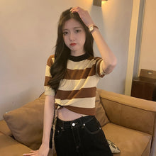 Load image into Gallery viewer, Slim-Fit Short Striped T-shirt Female Student Top T Tee Shirt Femme Women Kawaii Korean Clothes Streetwear 2021 Summer Fashion