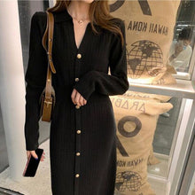 Load image into Gallery viewer, Slim Fit V Neck Knitted Dress for Women Korean Style Chic Elegant Body Bottomed Robe Femme Autumn Winter 2022 Long Vestidos