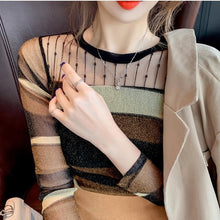 Load image into Gallery viewer, Slim Lace Bottoming O-neck Shirt For Women Splicing Pullover Blouse Shiny Long-sleeved T-shirt All-match Blouse Spring Autumn