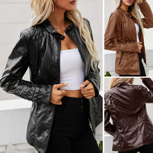 Load image into Gallery viewer, Slim Motorcycle Jacket Long Sleeve Casual Coat Warm Short Bike Coat Zipper Faux Leather Jacket Female Loose Women Fashion 2021