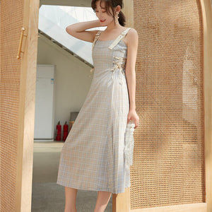 Sling Dress Women&#39;s Dress  2022 New Summer Vestidos Slim Waist Plaid Bandage French Shoulder Strapless Sexy Elegant Dress