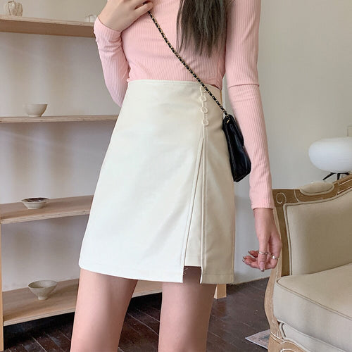 Slit Half-length Leather Skirt Women's Spring Autumn 2021 New High Waist Anti-glare A-line Package Hip Skirt Short Skirt