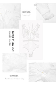 Slutty Bodysuit Women Sexy Lingerie Porno Mesh See-through Hollow Out Hot Lovely White Onesie Exotic Costumes Stripper Clothes