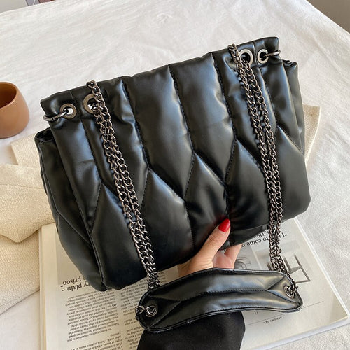 Small Chain Brand Designer Soft Quilted PU Leather Crossbody Bags For Women 2022 Simple Totes Shoulder Side Bag Luxury Handbags