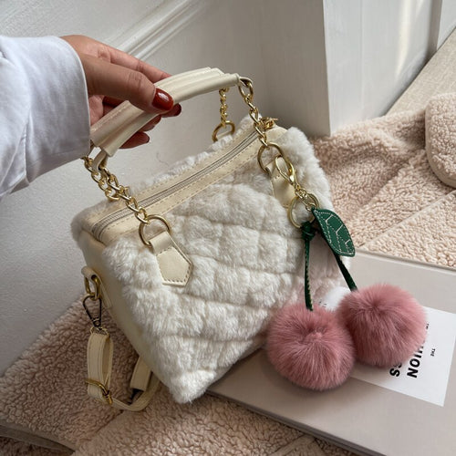 Small Faux Fur Tote with Short Rope Handle Luxury Women Handbags Designer Fluffy Soft Plush Spring 2022 Bucket Crossbody Bags