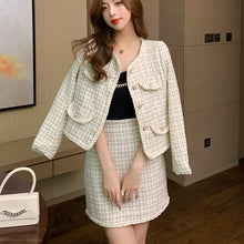 Load image into Gallery viewer, Small Fragrance Skirt Suits 2021 New Fall Winter Korean Fashion Sweet Tweed Two Piece Set Women Short Jacket Coat + Skirts Sets