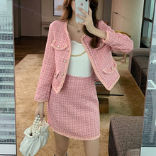 Load image into Gallery viewer, Small Fragrance Skirt Suits 2021 New Fall Winter Korean Fashion Sweet Tweed Two Piece Set Women Short Jacket Coat + Skirts Sets