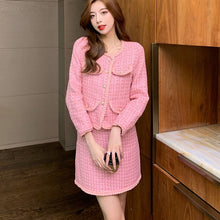 Load image into Gallery viewer, Small Fragrance Skirt Suits 2021 New Fall Winter Korean Fashion Sweet Tweed Two Piece Set Women Short Jacket Coat + Skirts Sets