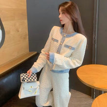 Load image into Gallery viewer, Small Fragrance Wind Fashion Women&#39;s Suit Spring Autumn High-end Ladies Casual O-neck Short Tops Wide Leg Pants Cute 2-piece Set