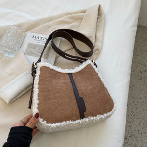 Small Quilted PU Leather Crossbody Bags with Short Faux Fur for Women 2021 Winter Brand Designer Ladies Shoulder Handbag Purses