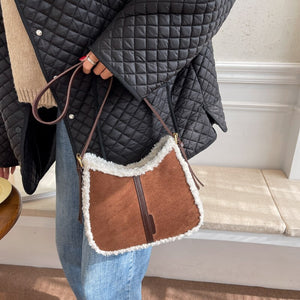 Small Quilted PU Leather Crossbody Bags with Short Faux Fur for Women 2021 Winter Brand Designer Ladies Shoulder Handbag Purses