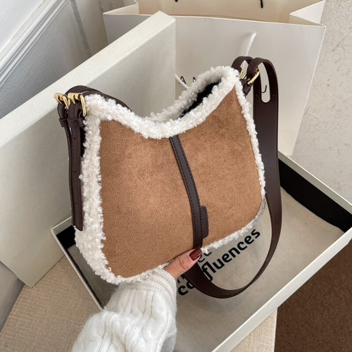 Small Quilted PU Leather Crossbody Bags with Short Faux Fur for Women 2021 Winter Brand Designer Ladies Shoulder Handbag Purses