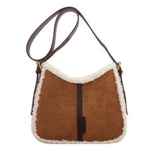 Small Quilted PU Leather Crossbody Bags with Short Faux Fur for Women 2021 Winter Brand Designer Ladies Shoulder Handbag Purses