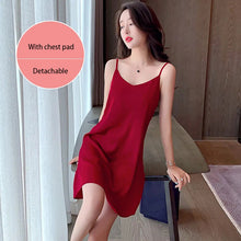 Load image into Gallery viewer, Small Suspender Nightdress Women&#39;S Summer Thin Ice Ribbon Chest Pad Silk Sexy Hot Red Korean Version Vest Pajamas Dress