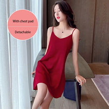 Load image into Gallery viewer, Small Suspender Nightdress Women&#39;S Summer Thin Ice Ribbon Chest Pad Silk Sexy Hot Red Korean Version Vest Pajamas Dress