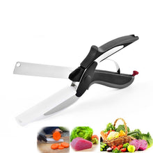 Load image into Gallery viewer, Smart Clever Scissor Cutter 2 in 1 Cutting Board Utility Cutter Stainless Steel Ourdoor Smart Vegetable Scissor Kitchen Knife