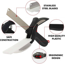 Load image into Gallery viewer, Smart Clever Scissor Cutter 2 in 1 Cutting Board Utility Cutter Stainless Steel Ourdoor Smart Vegetable Scissor Kitchen Knife
