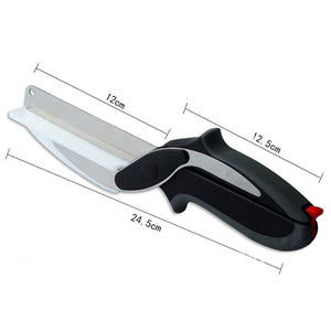 Smart Clever Scissor Cutter 2 in 1 Cutting Board Utility Cutter Stainless Steel Ourdoor Smart Vegetable Scissor Kitchen Knife