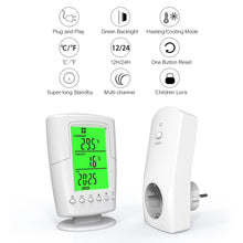 Load image into Gallery viewer, Smart Wireless Remote Control Thermostat+ Plug in Socket Heating Cooling Program Temperature Controller with LCD Backlight