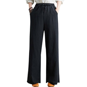 Soft Comfort Women Wide Leg Pants 2021 New High Waist Casual Summer Slacks Pants Ankle-Length Elegant Long Trousers Femme Slacks