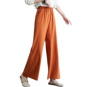 Soft Comfort Women Wide Leg Pants 2021 New High Waist Casual Summer Slacks Pants Ankle-Length Elegant Long Trousers Femme Slacks