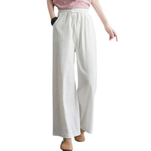 Soft Comfort Women Wide Leg Pants 2021 New High Waist Casual Summer Slacks Pants Ankle-Length Elegant Long Trousers Femme Slacks