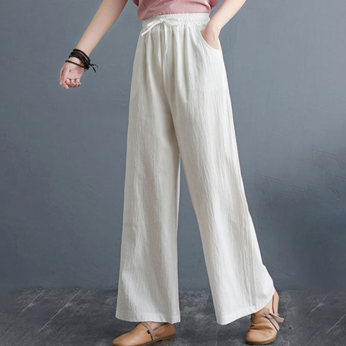 Soft Comfort Women Wide Leg Pants 2021 New High Waist Casual Summer Slacks Pants Ankle-Length Elegant Long Trousers Femme Slacks