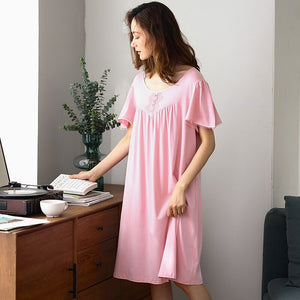 Soild Nightwear Women Modal Sweet Princess Sleepwear XXXL Nightdress Loose Soft Nightgowns Summer Female Homewear