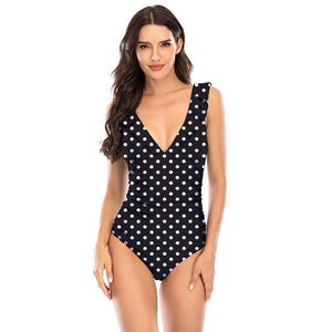Solid Black Ruffled One-piece Swimsuit Women Sexy Lace Up Monokini Swimwear 2022 New Girl Beach Bathing Suits