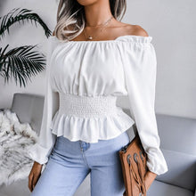 Load image into Gallery viewer, Solid Color Tops Fashion Women Ladies Long Sleeve Off Shoulder Sexy Shirt 2021 New Chiffon Blouses Female T-shirt Ladies Office